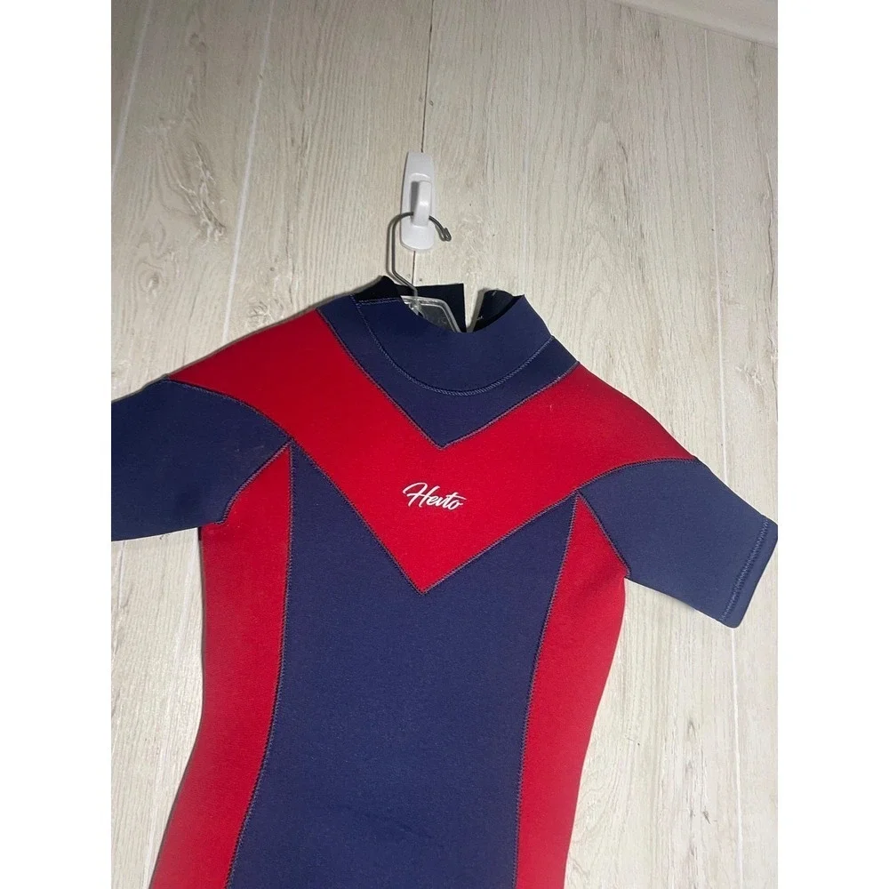 NEW!! Hevto Kids Full Body K-22 Wetsuit, Neoprene Blue/ Red Hero II Short Sleeve